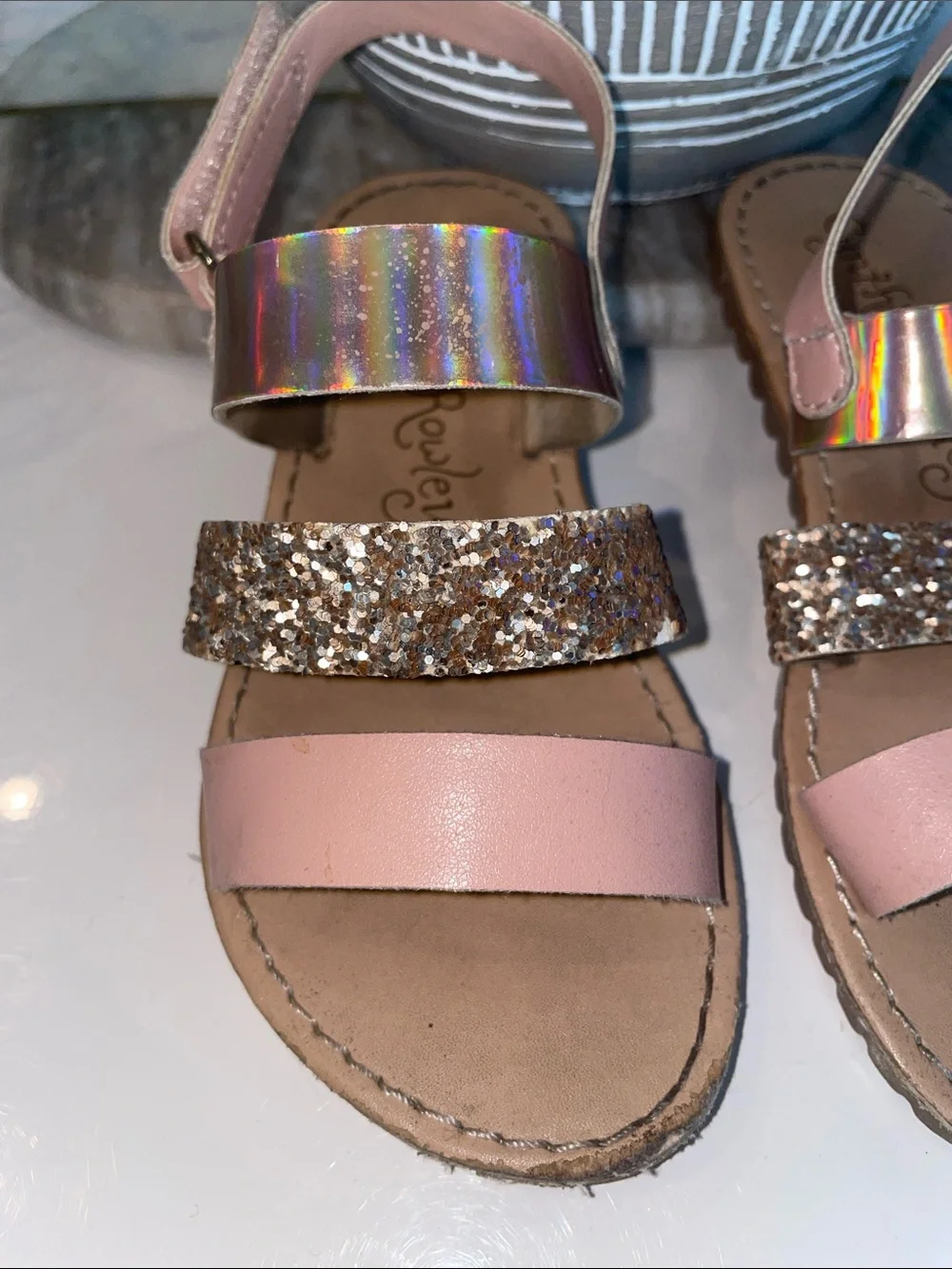 Cynthia Rowley Pink Glitter & Holographic Strap Kids Sandals